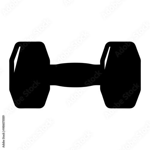 Black silhouette of a single dumbbell for strength training equipment, fitness, bodybuilding