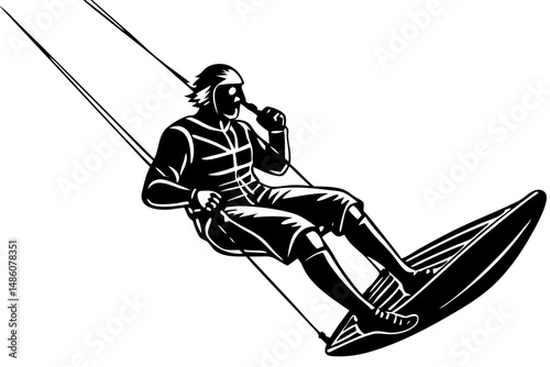 Kitesurfer silhouette in tuck jump diagonal view knees transparent background, kitesurfing, kitesurfer, silhouette, jump, tuck, diagonal, water sport, extreme sport, action, wind, ocean, sea, adrenali