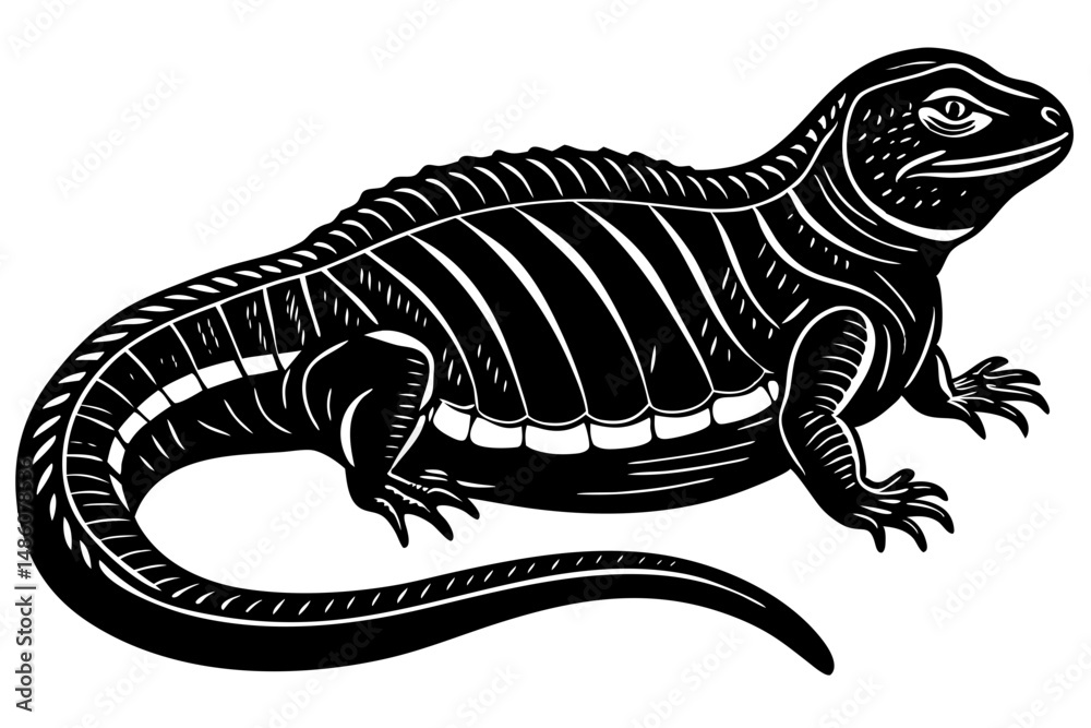 Obraz premium Lizard hibernation preparation silhouette design on white background side angle view, lizard, reptile, hibernation, animal, wildlife, silhouette, vector, side view, preparation, cold, nature, biology,