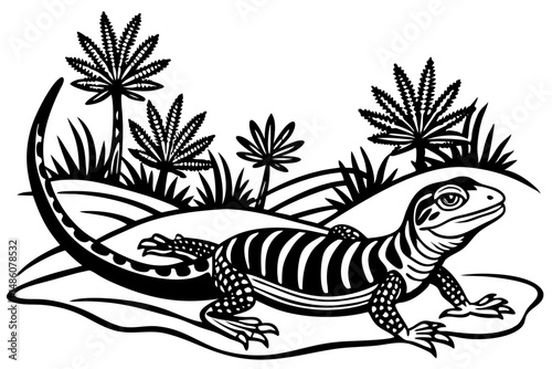 Desert lizard habitat silhouette in three quarter angle design, desert, habitat, lizard, reptile, silhouette, vector, design, animal, wildlife, nature, graphic, illustration, three quarter angle, dese