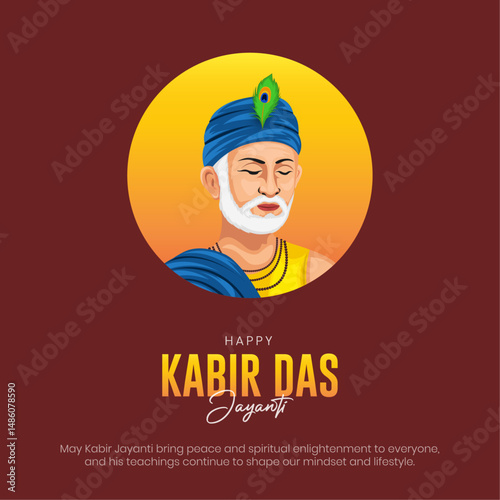 Happy Kabirdas Jayanti Post and Greeting Card. Celebrating Birthday of Indian Poet Sant Kabir Das Creative Flyer vector Illustration