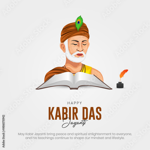 Happy Kabirdas Jayanti Post and Greeting Card. Celebrating Birthday of Indian Poet Sant Kabir Das Creative Flyer vector Illustration