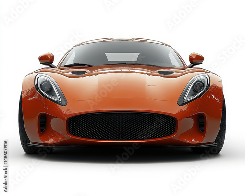 Orange Sports Car Showcase on White Background Front View