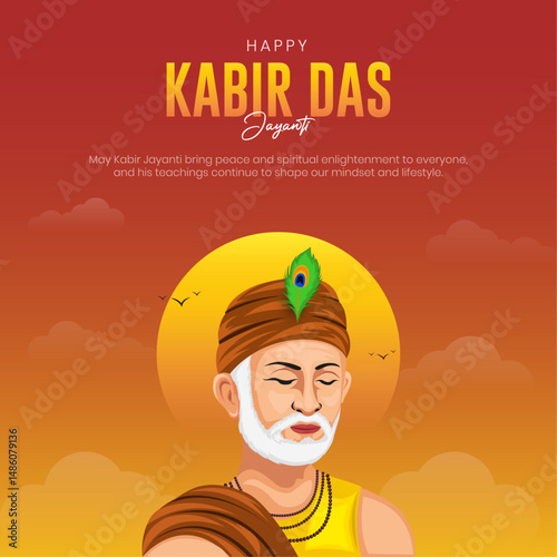 Happy Kabirdas Jayanti Post and Greeting Card. Celebrating Birthday of Indian Poet Sant Kabir Das Creative Flyer vector Illustration