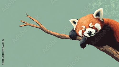 Sleepy Red Panda on Branch