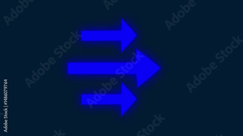 blue arrow is pointing right on green screen background, loop animation of a moving arrow pointing to the right, on a black background