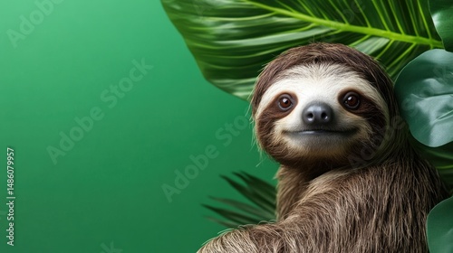 Sleepy sloth in lush foliage