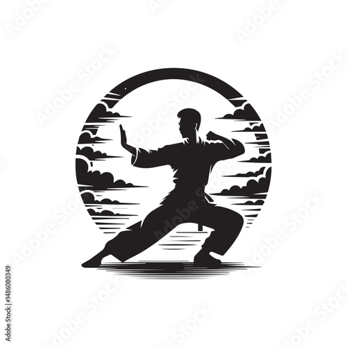 kungfu silhouette, editable vector image