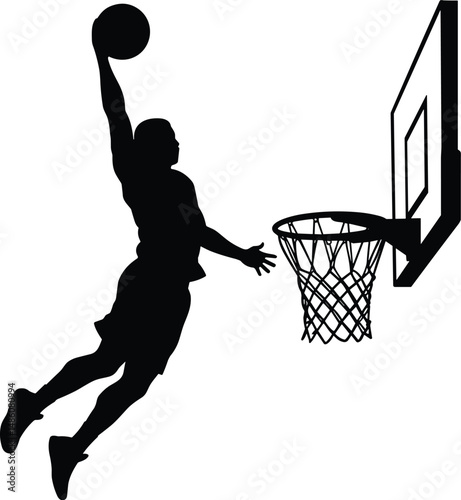 basketball, player, slam, dunk, scoring, ball, net, vector, silhouette, male, female, sport, throwing, athlete, game, person, isolated, basket, action, jump, shot, illustration, man, woman, background