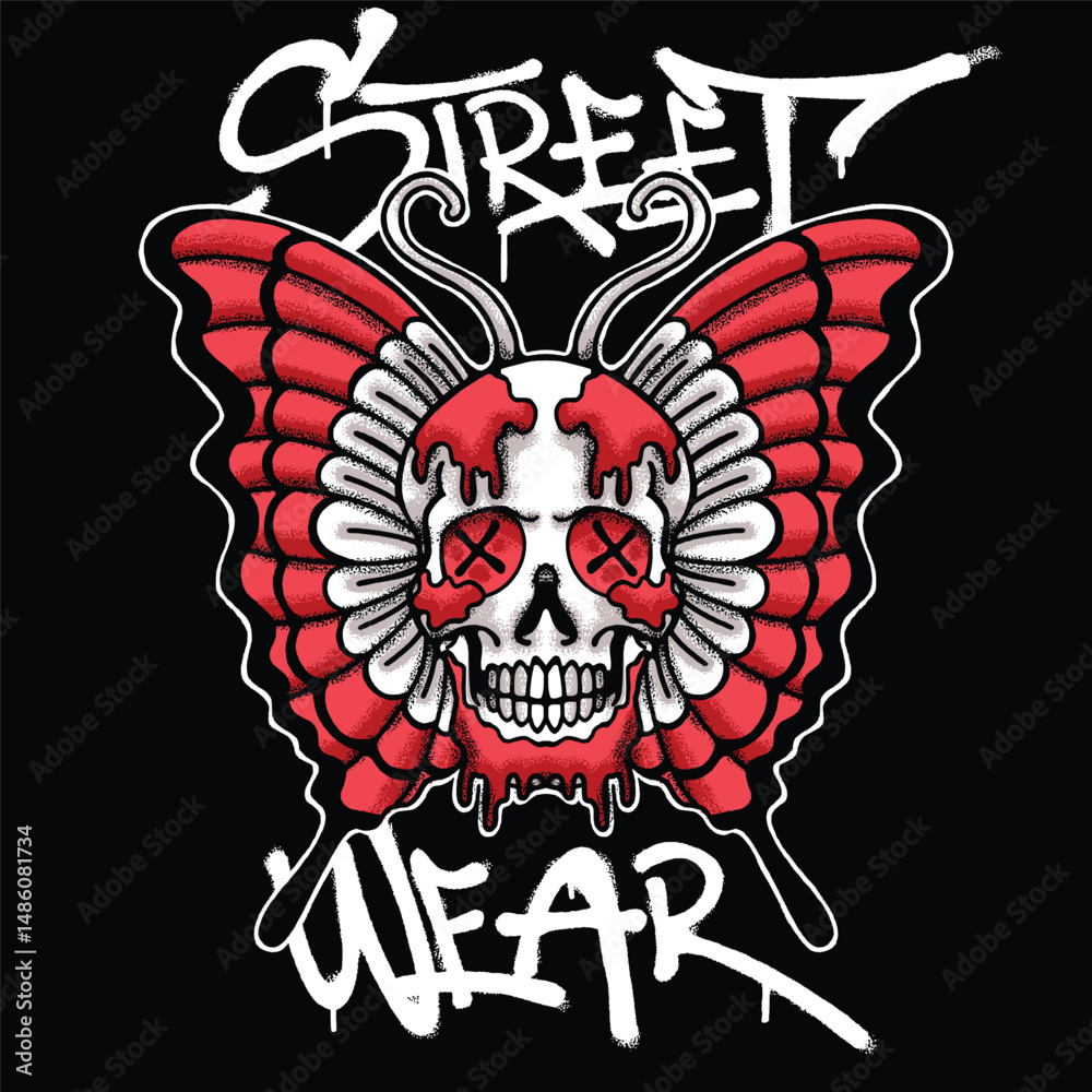Naklejka premium Skull Butterfly Urban Streetwear Art