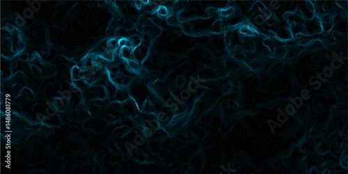 Abstract seamless black marble texture with thin, glowing, organic Black and Blue. Glowing teal tendrils of vapor or energy flowing. Sci-fi, fantasy, or atmospheric electricity, cosmic energy motion