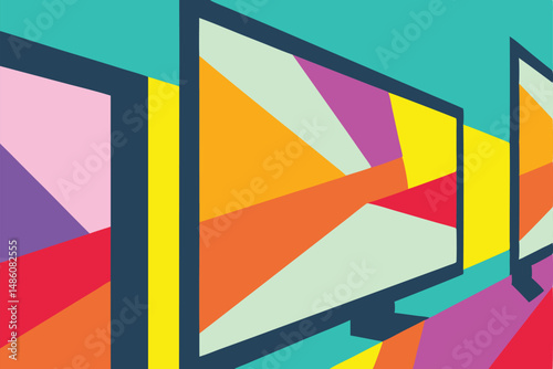 Abstract geometric composition with bright colors and transparency for design projects