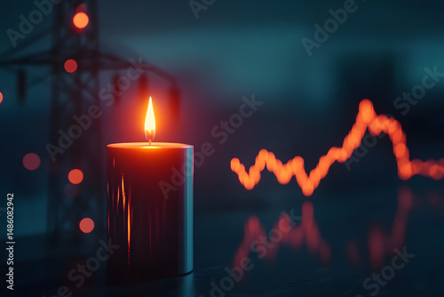 Wallpaper Mural Close-up of glowing finance candlestick next to illuminated energy pylon, electric, light, business Torontodigital.ca