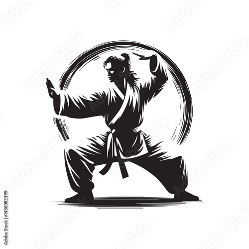 kungfu silhouette, editable vector image