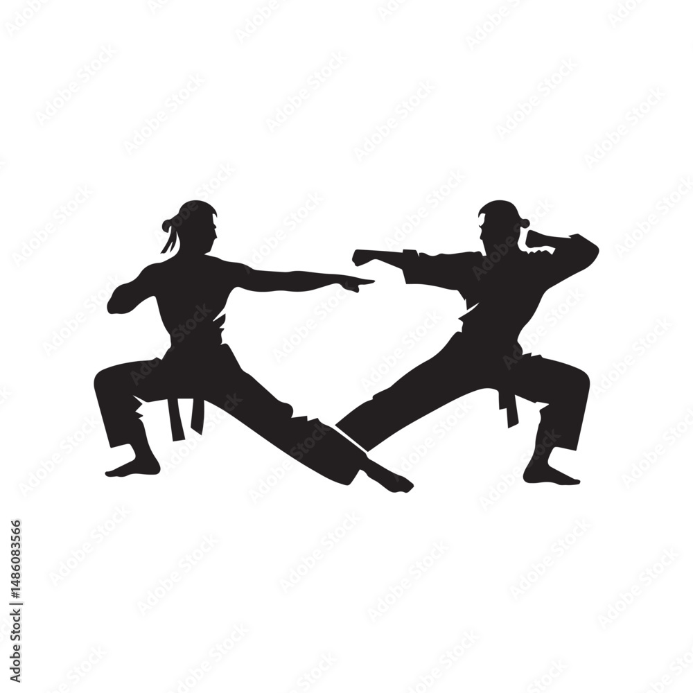 Fototapeta premium kungfu silhouette, editable vector image