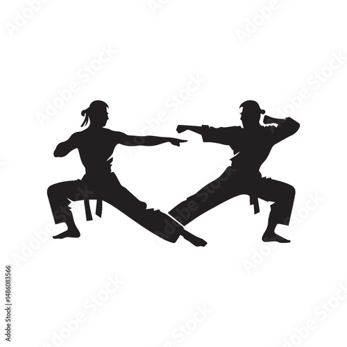 kungfu silhouette, editable vector image