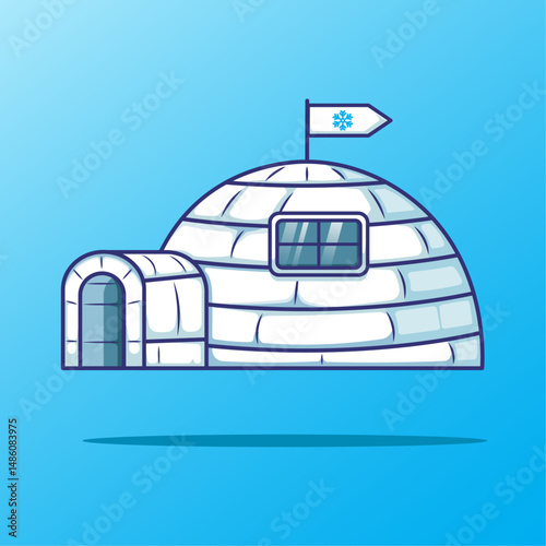 Beautiful icon, mascot, or symbol of floating igloo icehouse illustration cartoon vector in winter season with flat design concept