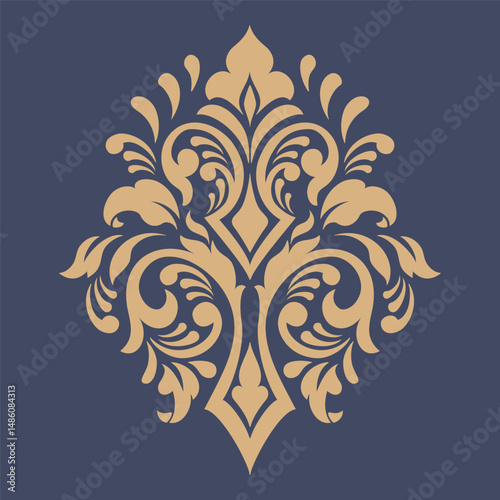 Vector damask stencil element. Floral baroque ornament pattern design. Vintage victorian arabesque motif.