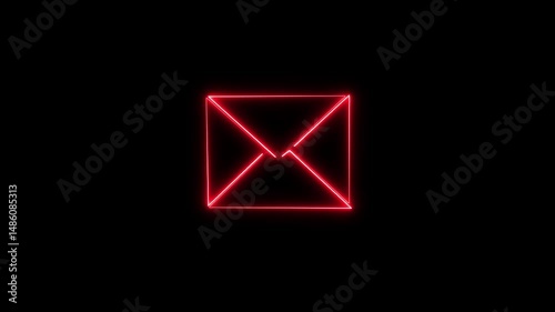 mail icon animation on black background. 4k video animation. glowing neon Mail envelope, incoming neon Mail envelope, incoming mail,