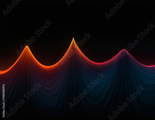 Abstract wave patterns in vibrant orange and blue hues against a dark background, creating a dynamic visual experience.