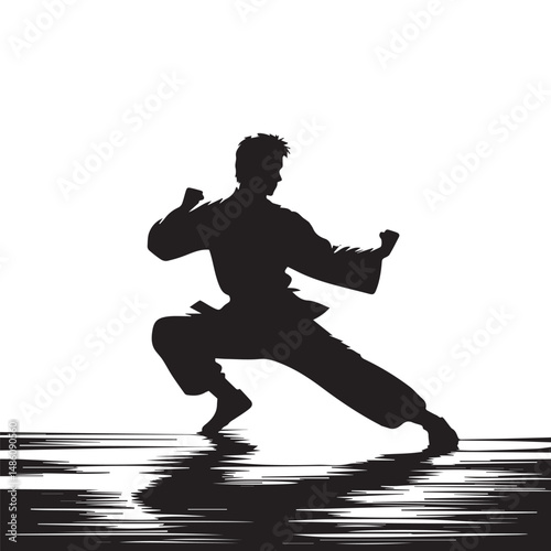kungfu silhouette, editable vector image