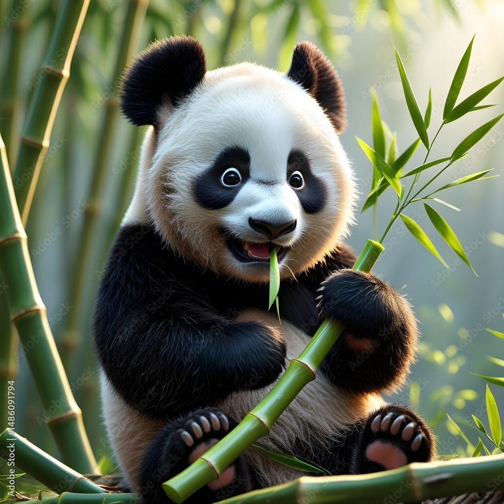 Obraz premium panda eating bamboo