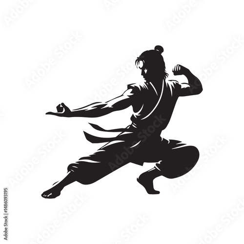 kungfu silhouette, editable vector image