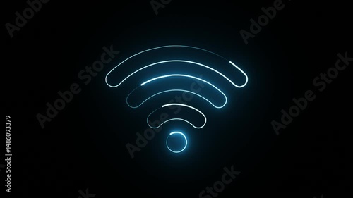 A vibrant, glowing blue wifi symbol, symbolizing connectivity on a dark background.