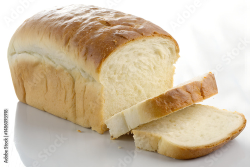 Freshly Baked Loaf of Bread: A freshly baked loaf of bread with slices cut, perfect for breakfast, lunch or dinner, a symbol of comfort food and culinary delight.