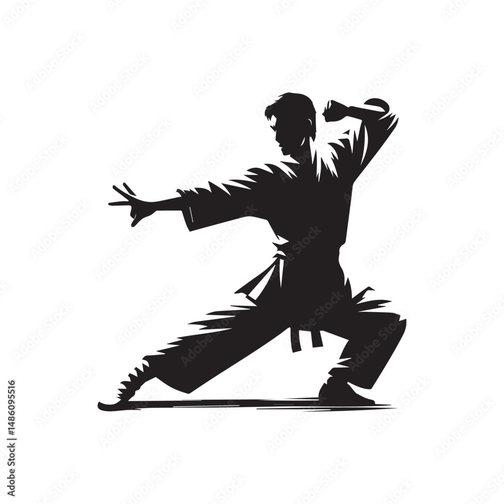 Fototapeta premium kungfu silhouette, editable vector image