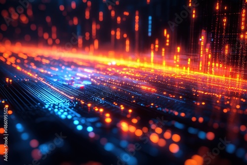 Market Trends and Patterns Illustrated in Digital Visualization of Data Points and Analytics Across an Abstract Landscape