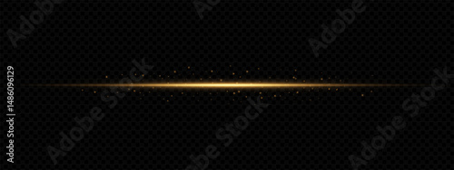 Golden light flare with laser beam and sparkling glow. Abstract background with shiny streaks, neon glare, and magic highlights. Vector sparkle effect for festive, Christmas, or fantasy design.
