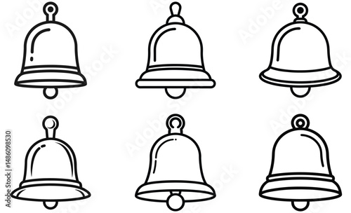 Handbell Icon Set, Line Art, Outline Bell Symbols, Musical Bell Graphics