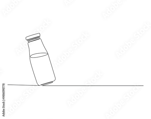 Milk in jar glass outline drawing illustration. Continuous line draw of world milk day vector