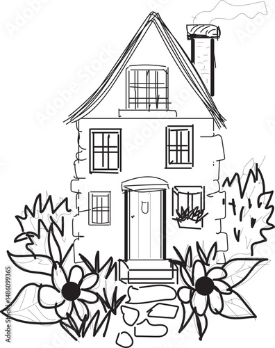 Beautiful House Hand Drawing