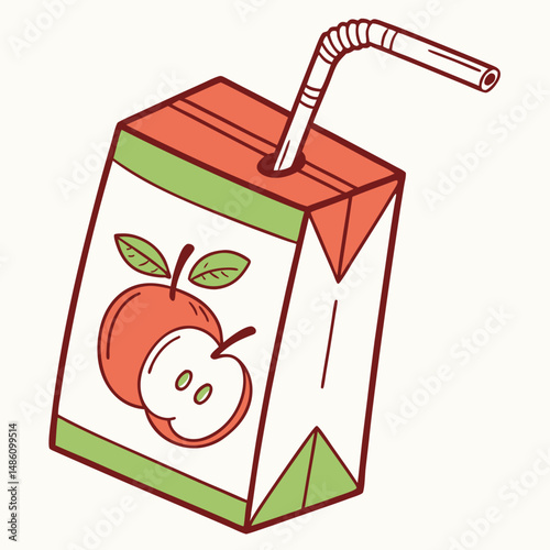 Fresh Apple Juice: An appealing illustration showcases a refreshing carton of apple juice, complete with a straw, perfect for quenching thirst on a warm day.