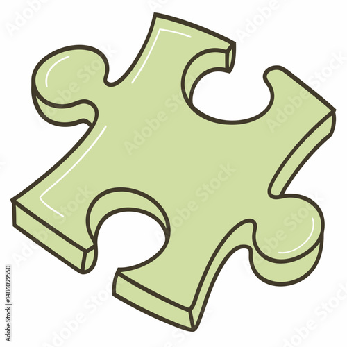 Green Jigsaw Puzzle Piece:  A green jigsaw puzzle piece with a 3D effect is a key component in completing a larger image, highlighting the importance of teamwork, problem-solving and collaboration.  