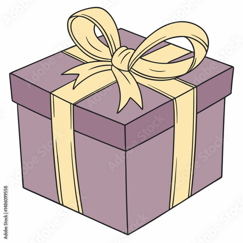 Purple Gift Box with Yellow Ribbon: A beautifully wrapped gift box adorned with a large yellow ribbon, symbolizing a gesture of love, appreciation, and happiness.