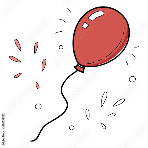 A Singular Soaring Balloon: A festive crimson balloon ascends, its tether trailing behind.
