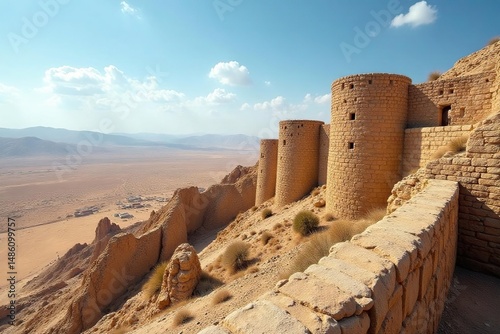 Ancient stone walls of Masada fortress overlooking desert, travel, architecture photo