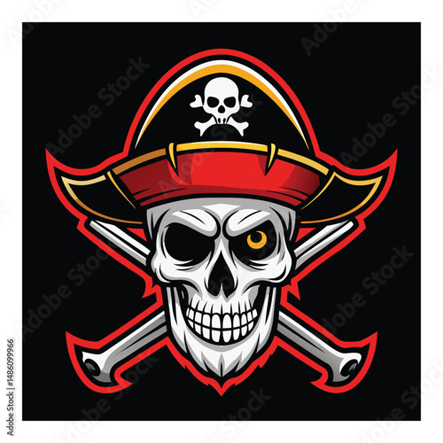 Skull with Pirate Hat and Crossed Swords Vector