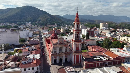 Salta, Argentina, May 4, 2025: Aerial video of the Church of San Francisco - Salta, Argentina.