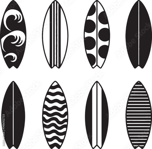 Eight stylish surfboard designs black and white
