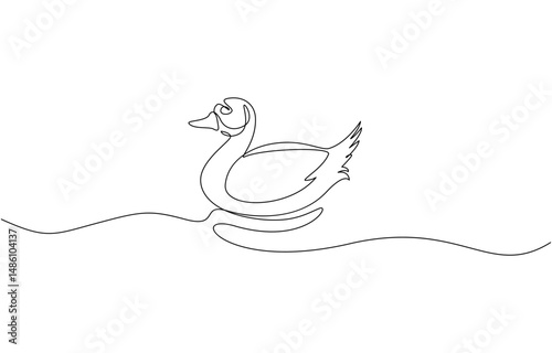 Continuous single one line art drawing, Duck single continuous one line out line vector, Duck continuous line art isolated on white background vector illustration.
