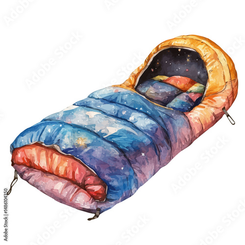 watercolor vector of Zero-gravity Sleeping Bag, high quality, isolated on a white background.
