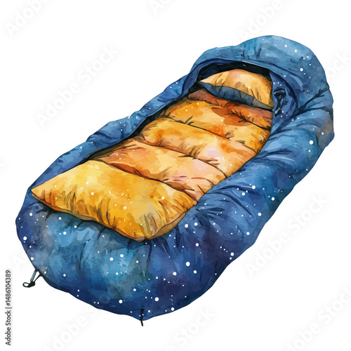 watercolor vector of Zero-gravity Sleeping Bag, high quality, isolated on a white background.