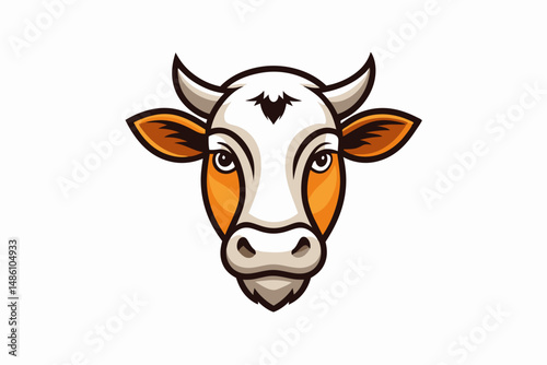 cow head logo silhouette line art vector on white background