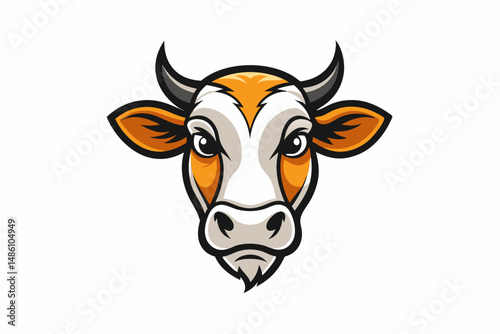 cow head logo silhouette line art vector on white background