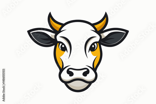 cow head logo silhouette line art vector on white background