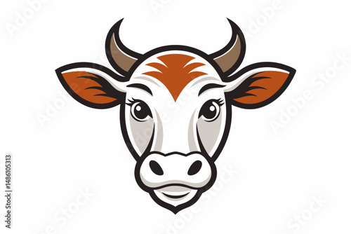 cow head logo silhouette line art vector on white background